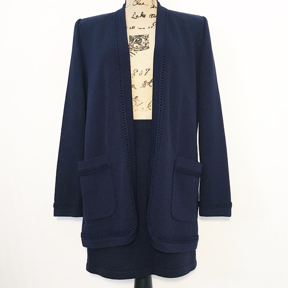 St. John collection navy knit skirt jacket set - Picture 1 of 8